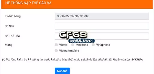 Nhập mã thẻ cào và số Seri