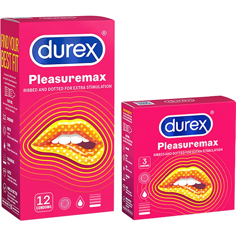 Durex Pleasuremax có các chấm nổi và đường gân trên thân, phần đầu bao cao su