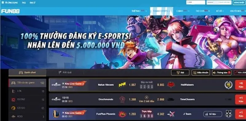 Fun88 esport cung cấp các chương trình khuyến mãi cá cược hấp dẫn