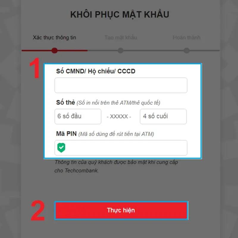 Lấy lại mk qua Techcombank bằng Internet Banking 