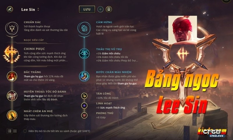 Bảng ngọc và bổ trợ dành cho Lee sin