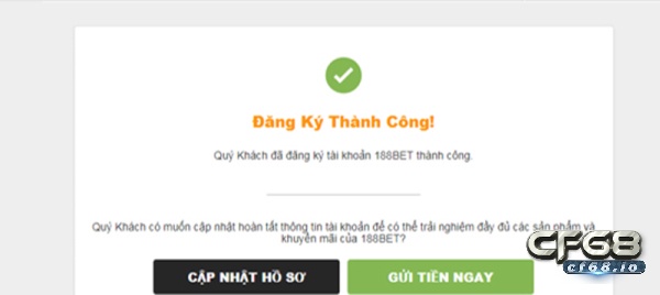 Hệ thống Bet 188 xác nhận đăng ký tài khoản thành công