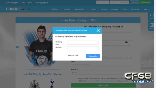 Giao diện đăng nhập nhà cái fun88