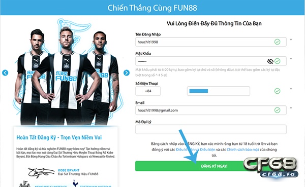 Fun88 có cách đăng ký cực kỳ đơn giản và dễ làm