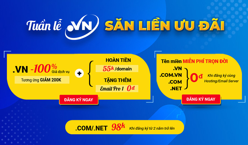 Khuyến mãi tên miền vn tổng hợp bao gồm những gì?