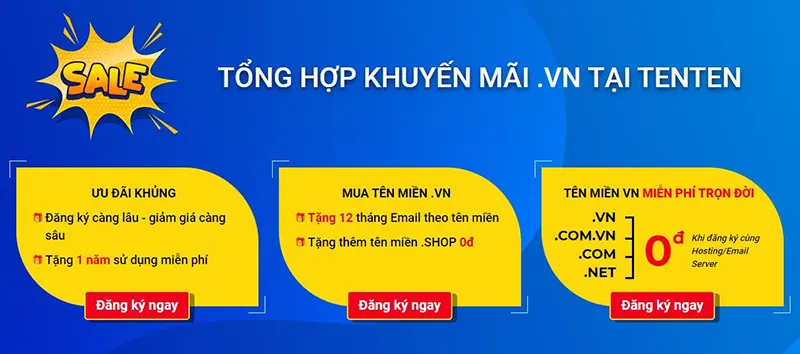 Những địa chỉ Khuyến mãi tên miền vn tổng hợp nổi bật