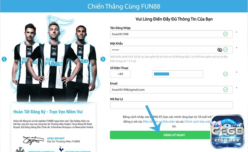 Fun88 hỗ trợ anh em đăng ký tài khoản nhanh chóng