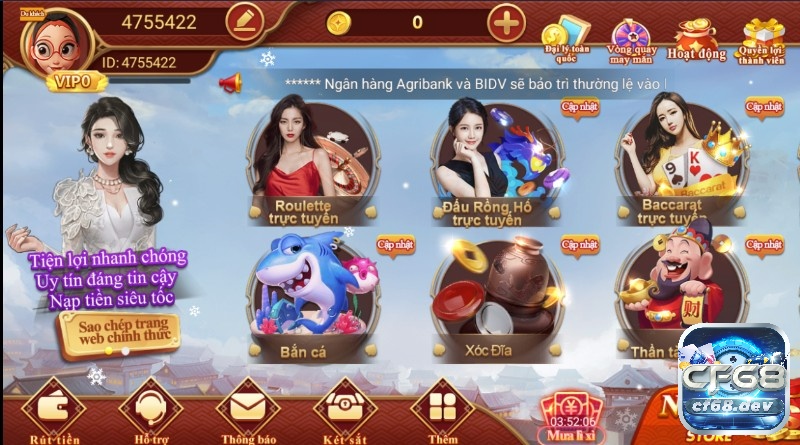 Game danh bai doi thuong uy tin tại CF68 rất đa dạng thể loại