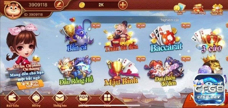 Nhà cái CF68 có kho game bài đa dạng, phong phú