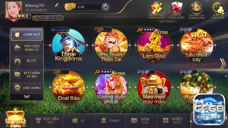 Giao diện chơi game chuyên nghiệp tại CFUN68