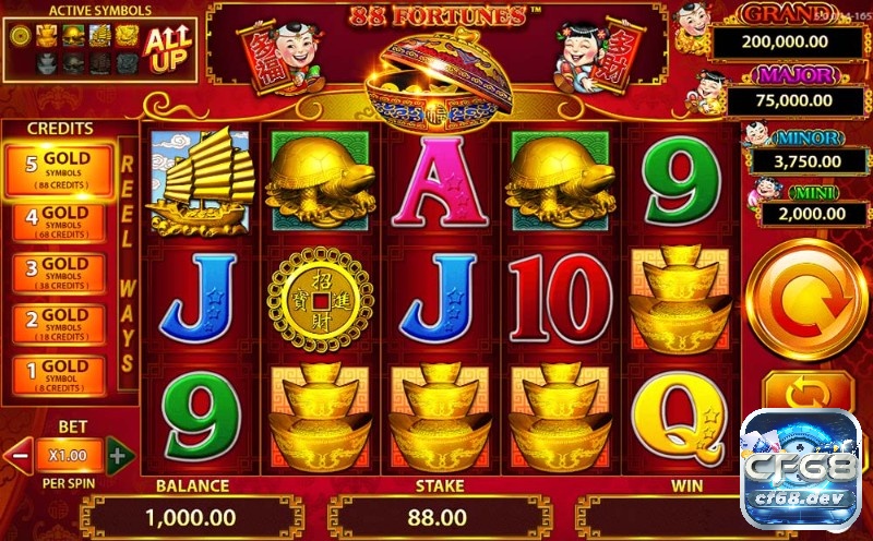 Giao diện chính của trò chơi 88 fortunes slots