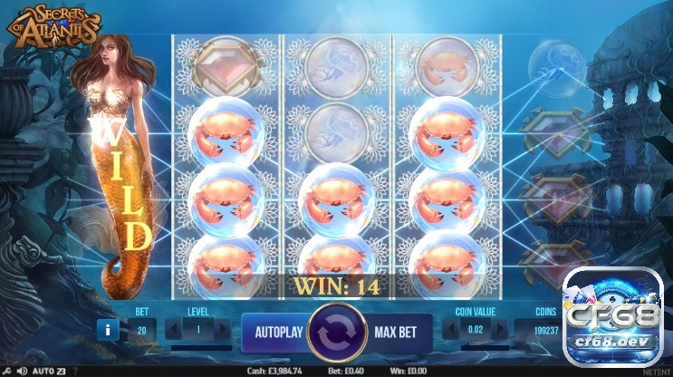 Giao diện chính của Secrets of Atlantis slot