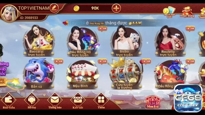 Game bài đổi thưởng là một phần không thể thiếu trong danh sách sản phẩm của CF68 