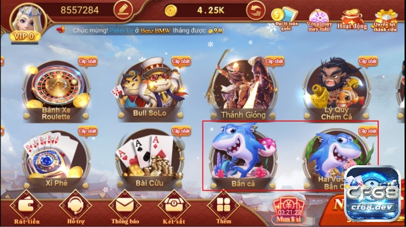 Game bắn cá đổi thưởng thẻ cào tại nhà cái CF68.DEV