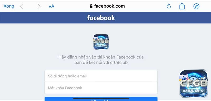 CF68 đăng nhập nhanh chóng bằng tài khoản Facebook giúp các bạn truy cập và chơi một cách thuận tiện.