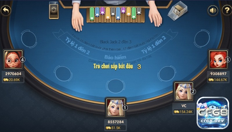 Giao diện cược trong sảnh Black Jack của CF68