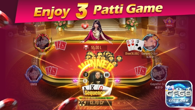 Luật chơi trong quy định thuật ngữ bài Teen Patti